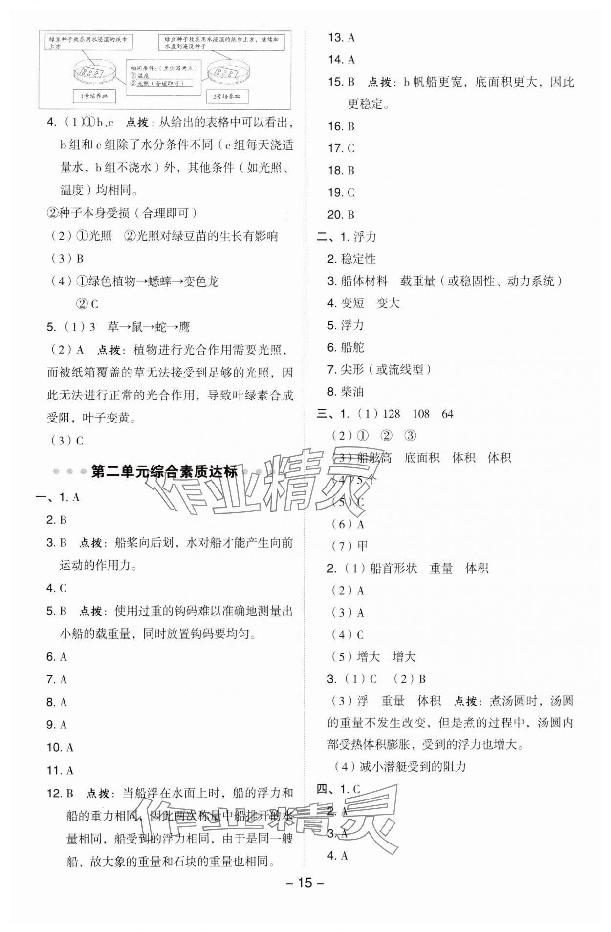 2025年综合应用创新题典中点五年级科学下册教科版&nbsp;参考答案第15页
