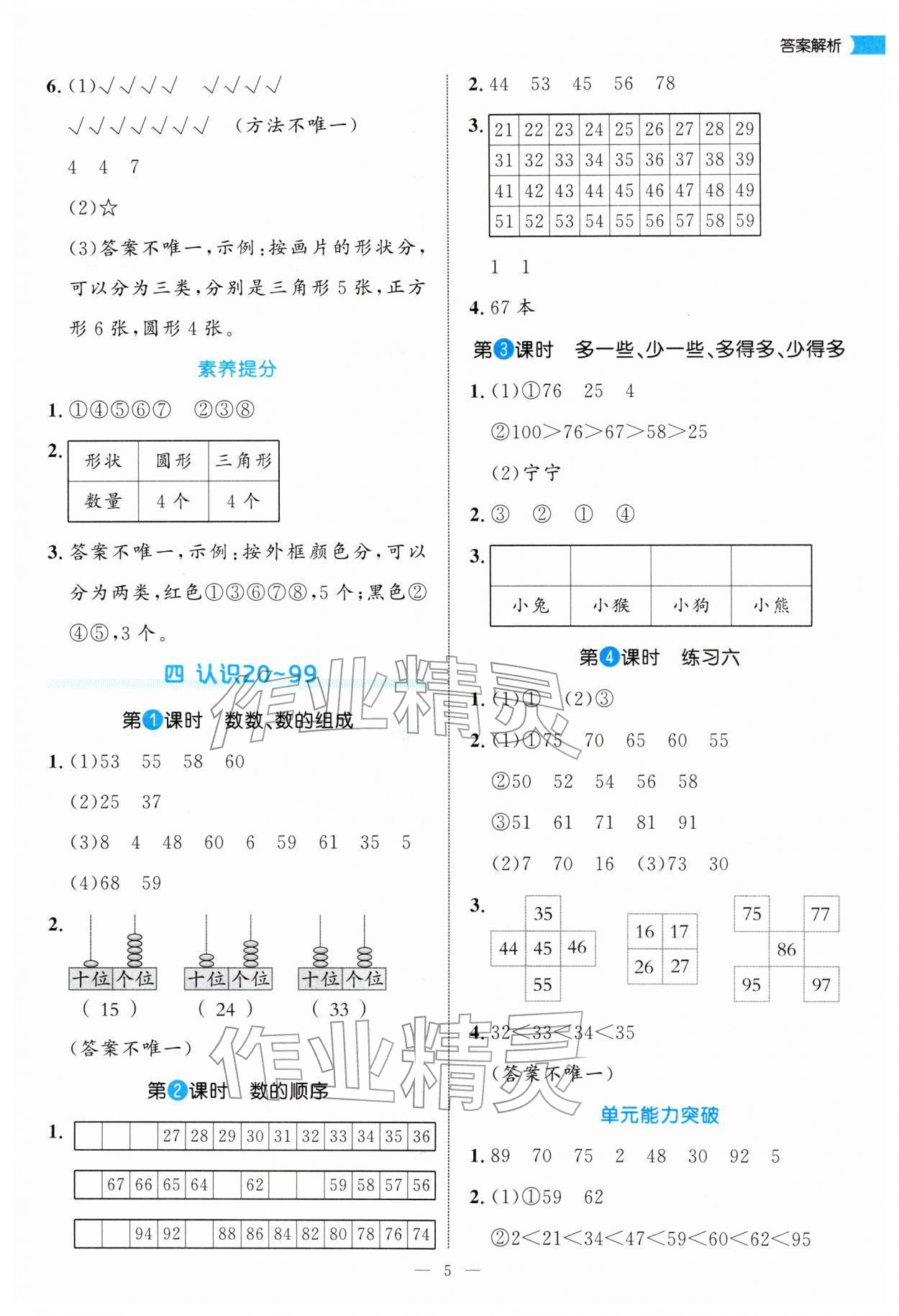 2026年细解巧练一年级数学下册苏教版&nbsp;第5页