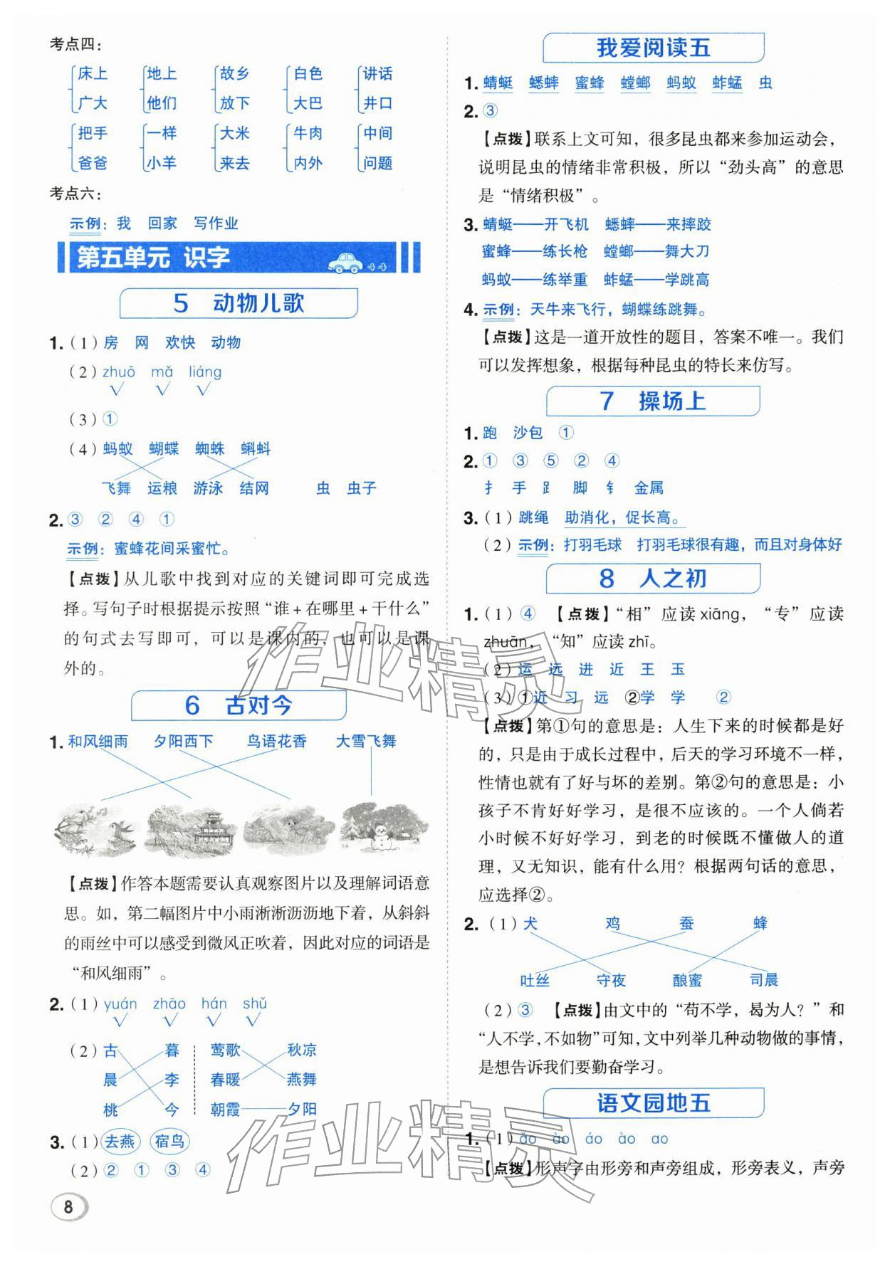 2026年综合应用创新题典中点一年级语文下册人教版浙江专版&nbsp;参考答案第8页