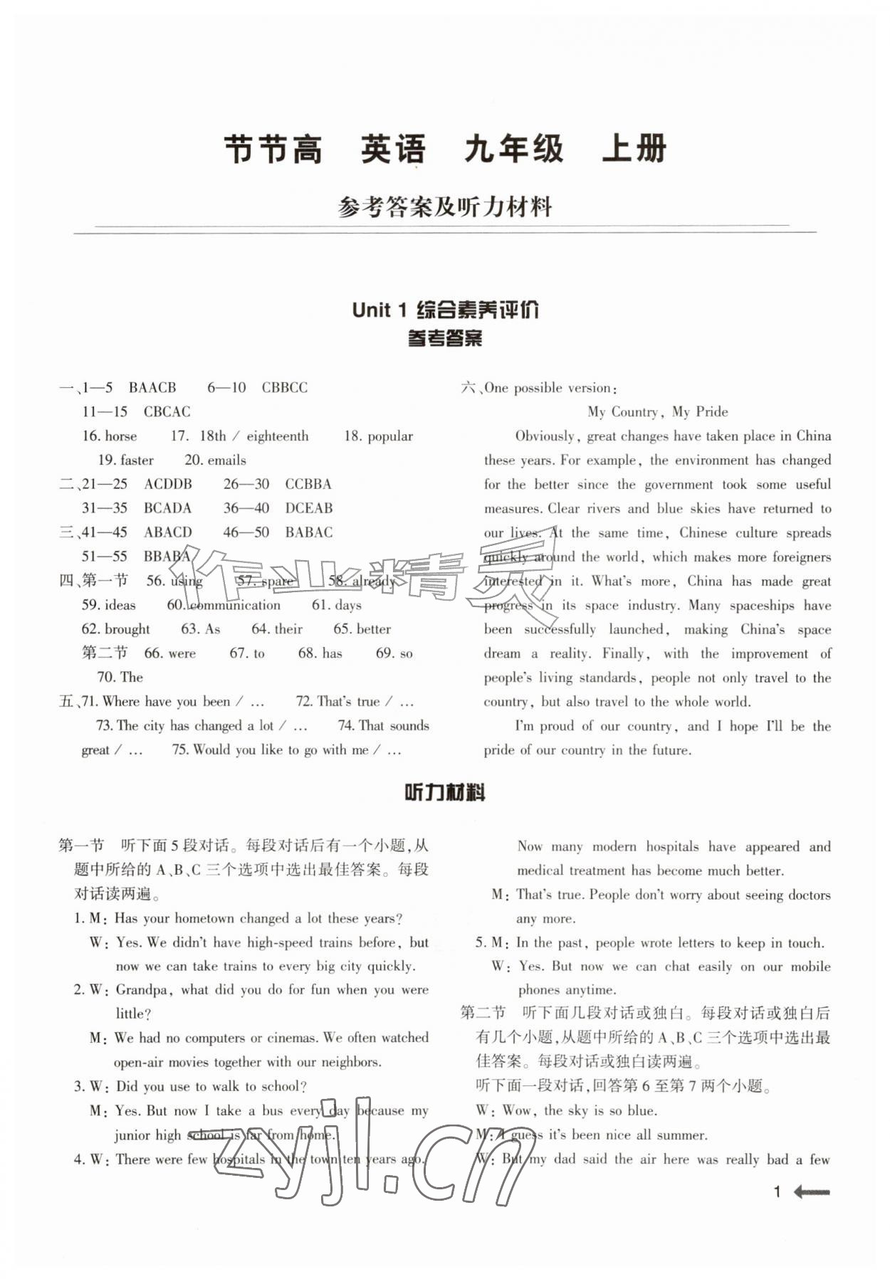 2026年节节高大象出版社九年级英语上册仁爱版&nbsp;第1页