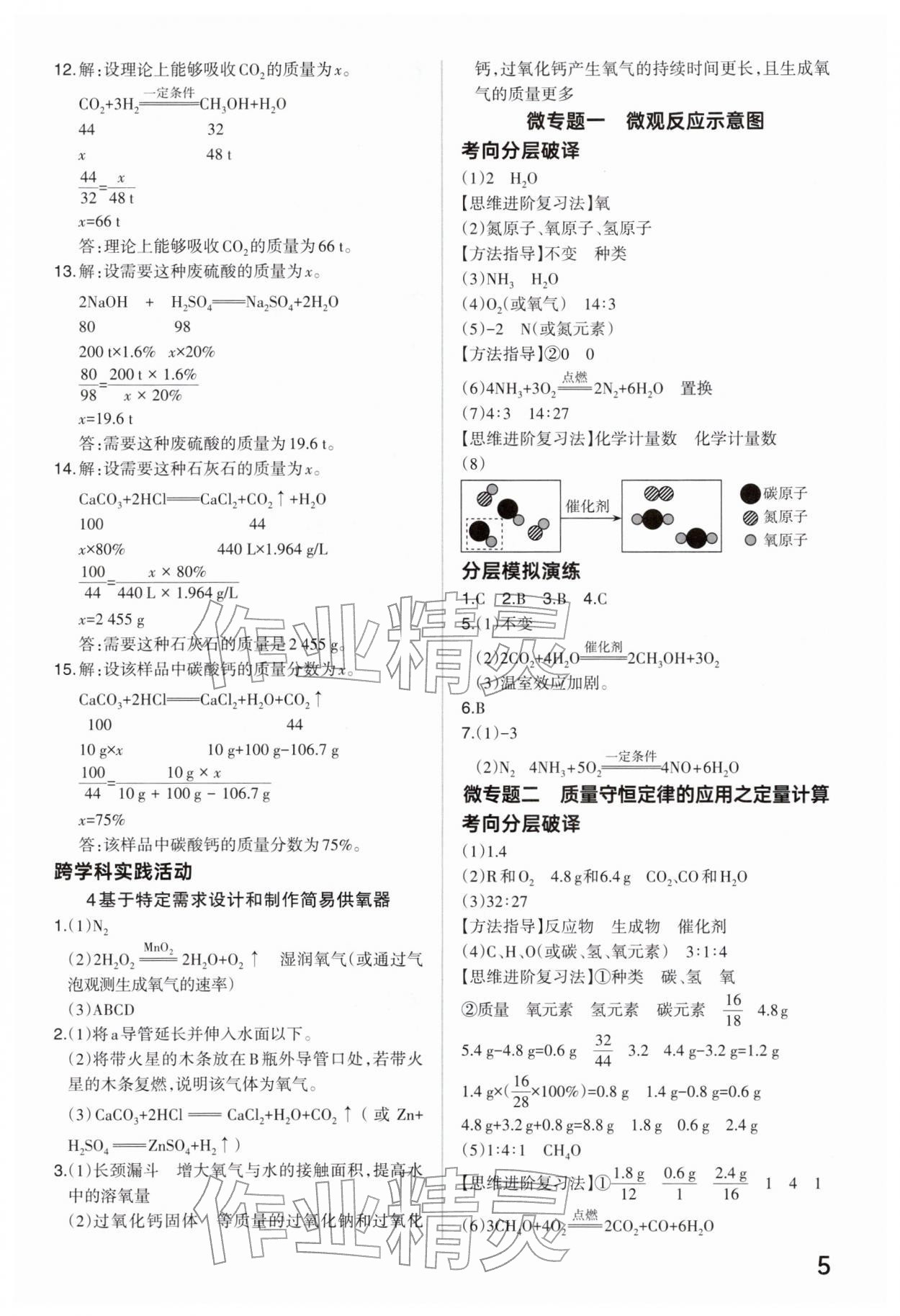 2026年分层新中考化学中考&nbsp;参考答案第5页