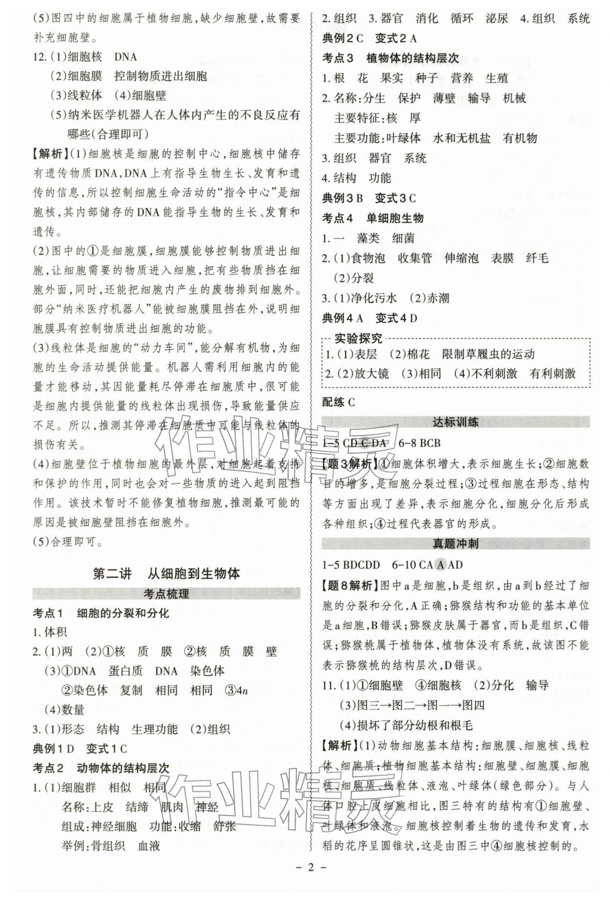 2026年中考冲刺生物广东专版&nbsp;参考答案第2页