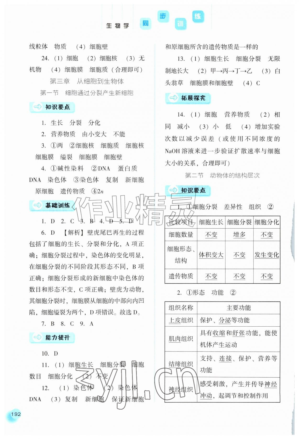 2026年同步训练河北人民出版社七年级生物上册人教版&nbsp;参考答案第7页
