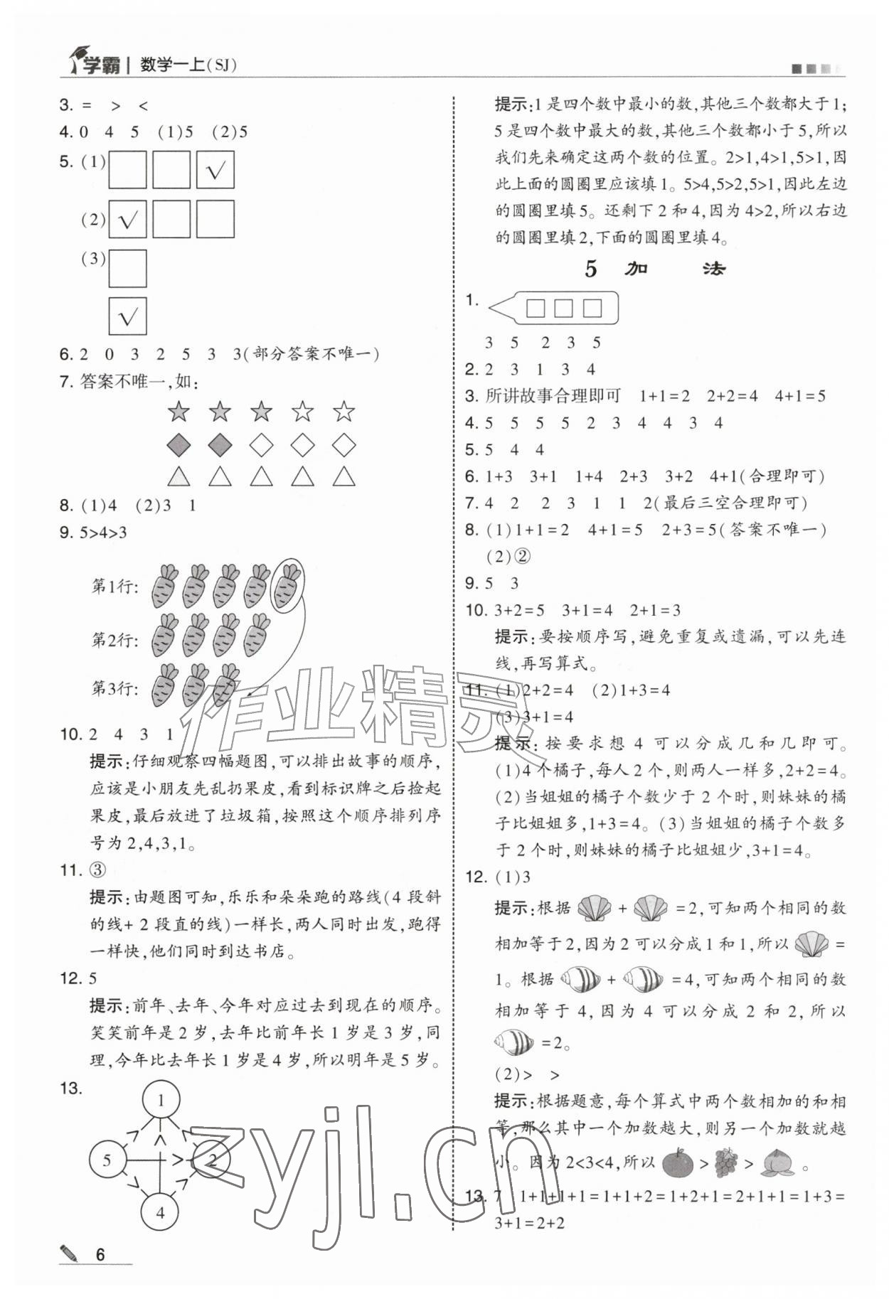 2026年经纶学典5星学霸一年级数学上册苏教版&nbsp;参考答案第6页