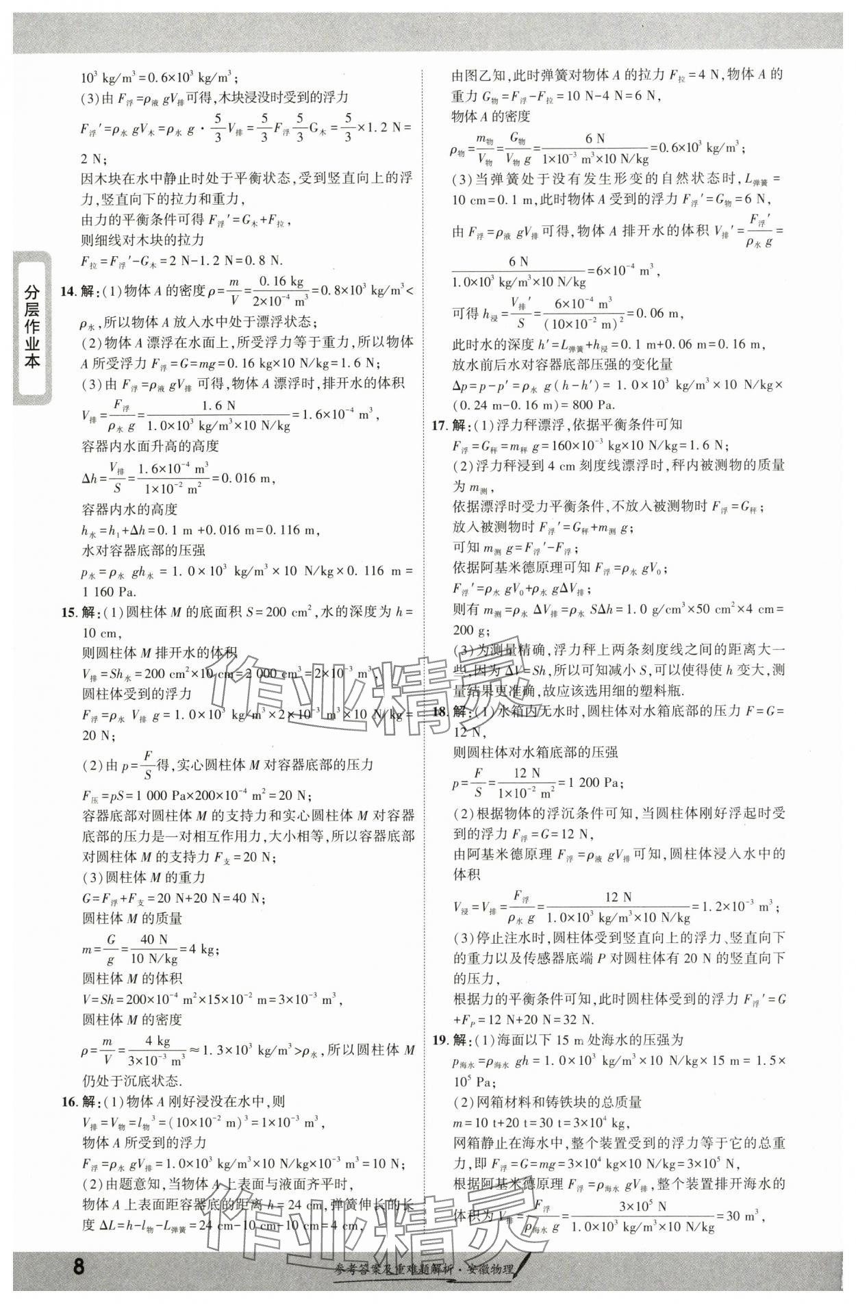 2025年一战成名新中考物理中考安徽专版&nbsp;参考答案第8页