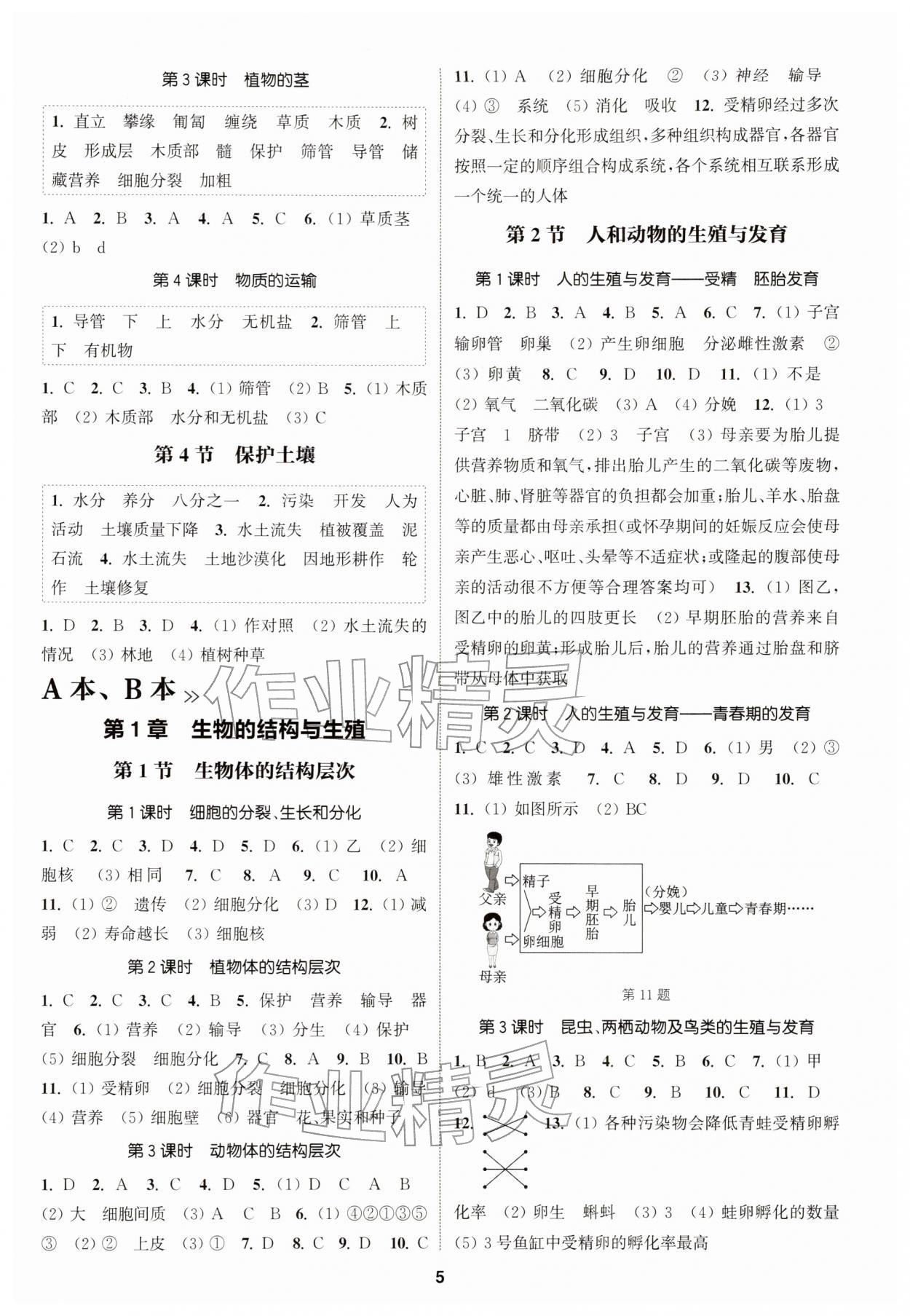 2026年通城学典课时作业本七年级科学下册浙教版&nbsp;第5页