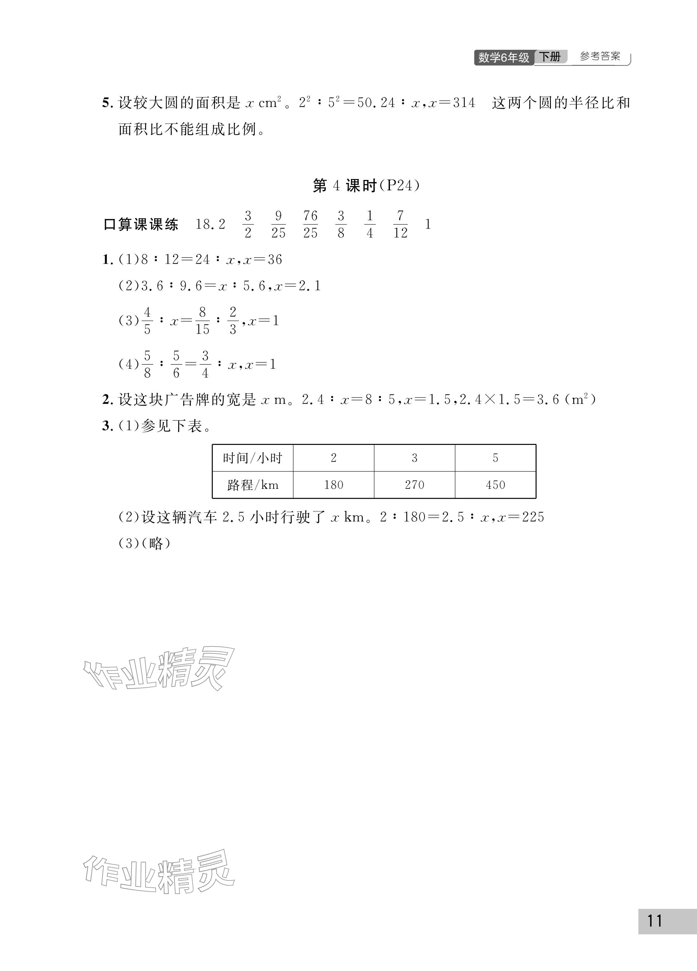 2026年课堂作业武汉出版社六年级数学下册人教版&nbsp;参考答案第11页
