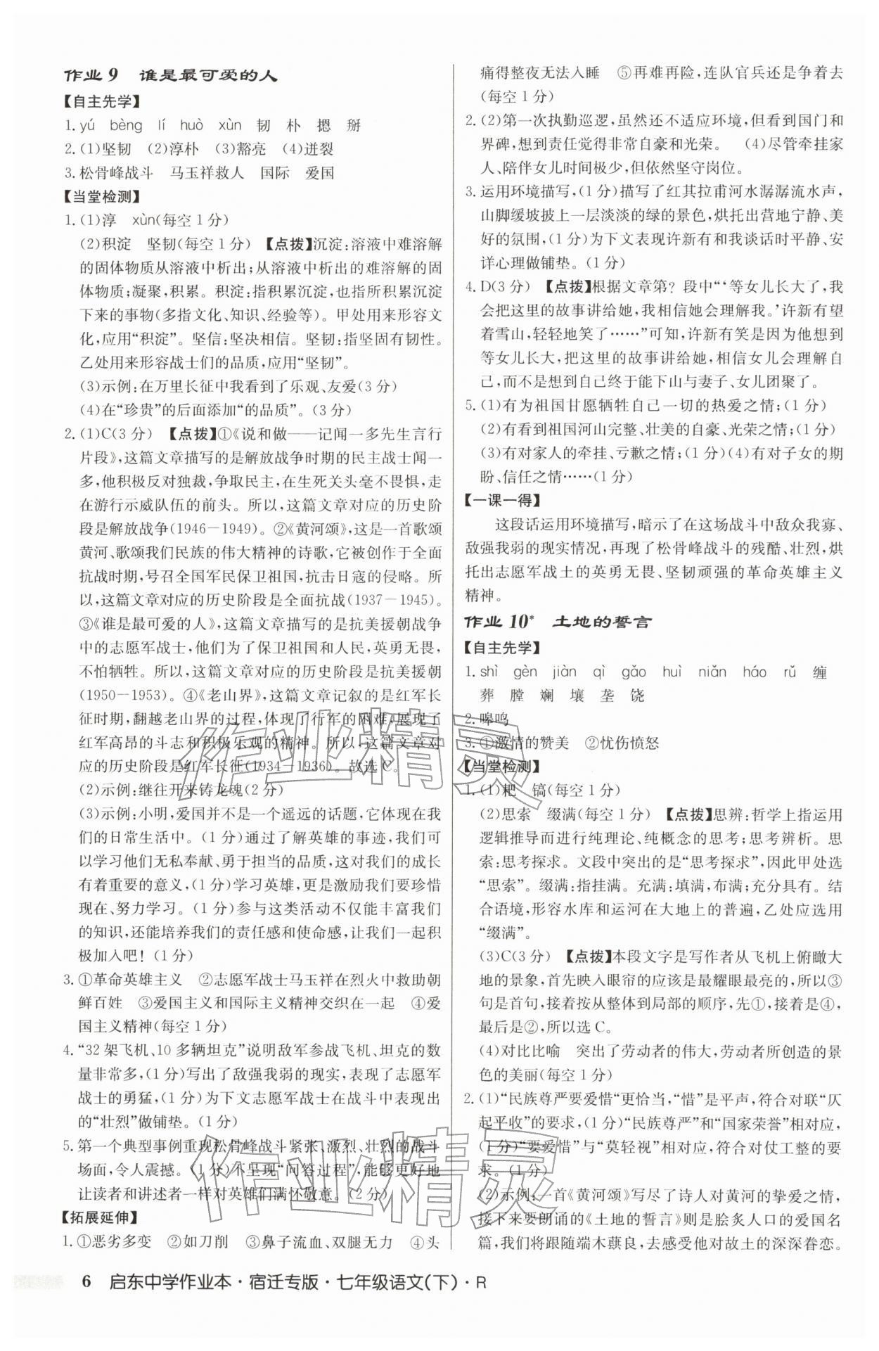 2026年启东中学作业本七年级语文下册人教版宿迁专版&nbsp;参考答案第6页