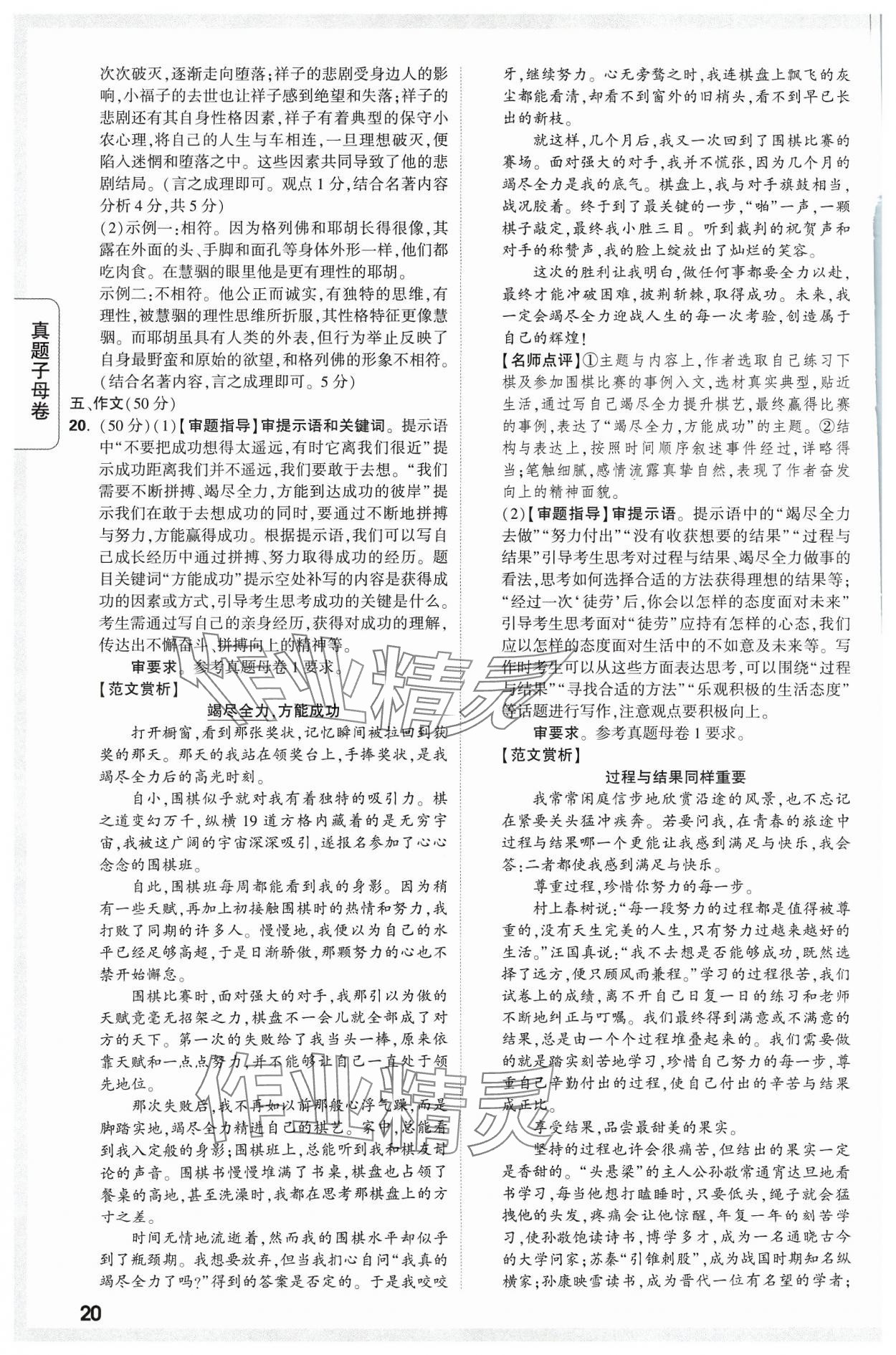 2024年万唯中考真题子母卷语文河南专版&nbsp;参考答案第20页