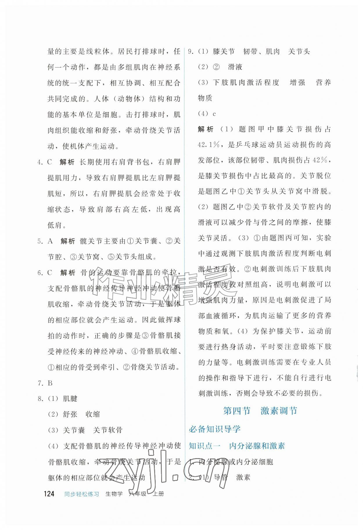 2026年同步轻松练习八年级生物上册人教版四川专版&nbsp;参考答案第6页