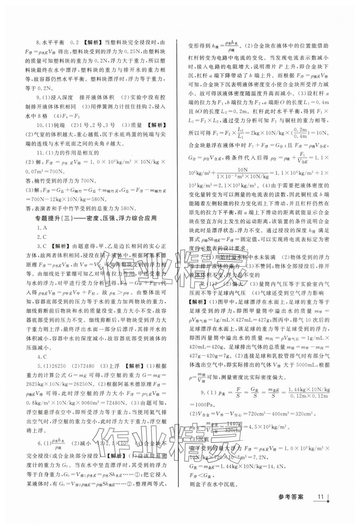 2024年浙派名师中考方略分类集训科学浙教版浙江专版&nbsp;参考答案第10页