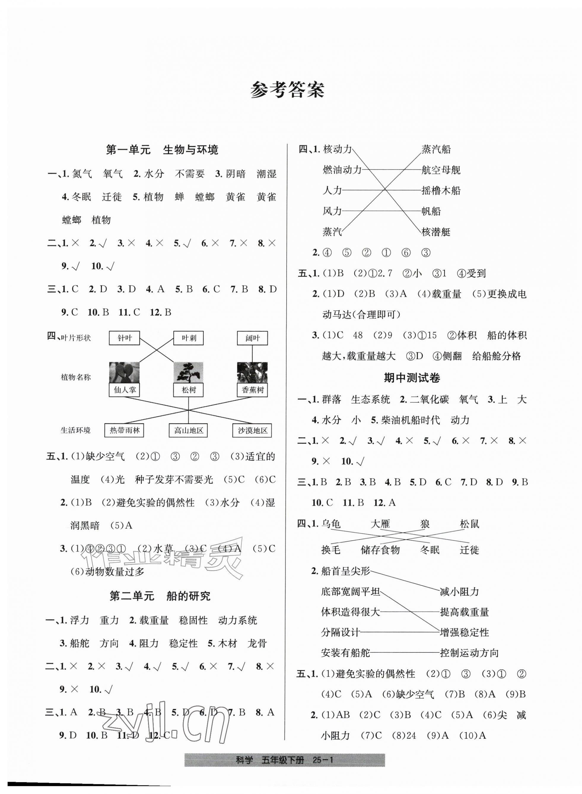 2026年期末直通车五年级科学下册教科版&nbsp;第1页