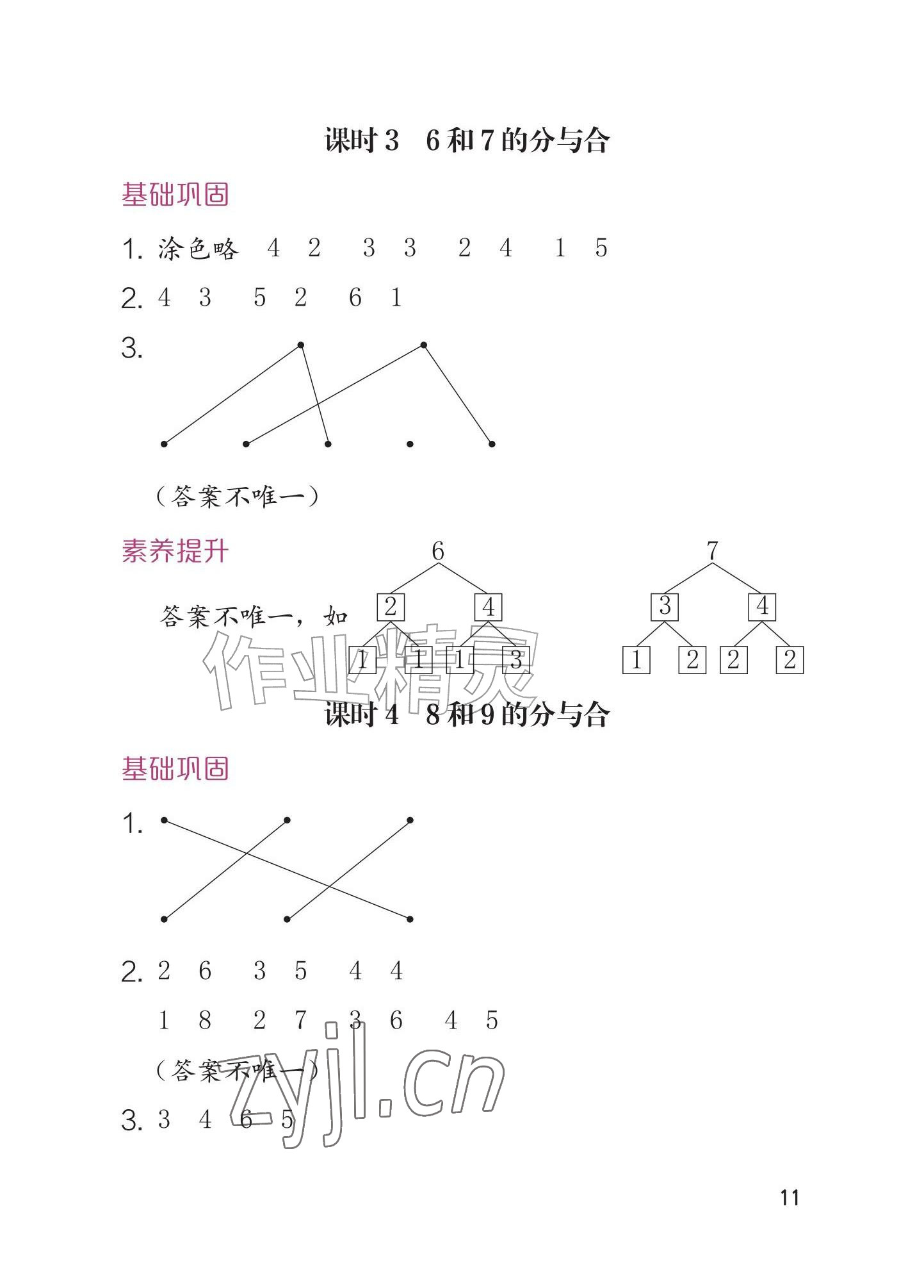 2026年学习与巩固一年级数学上册人教版&nbsp;参考答案第11页