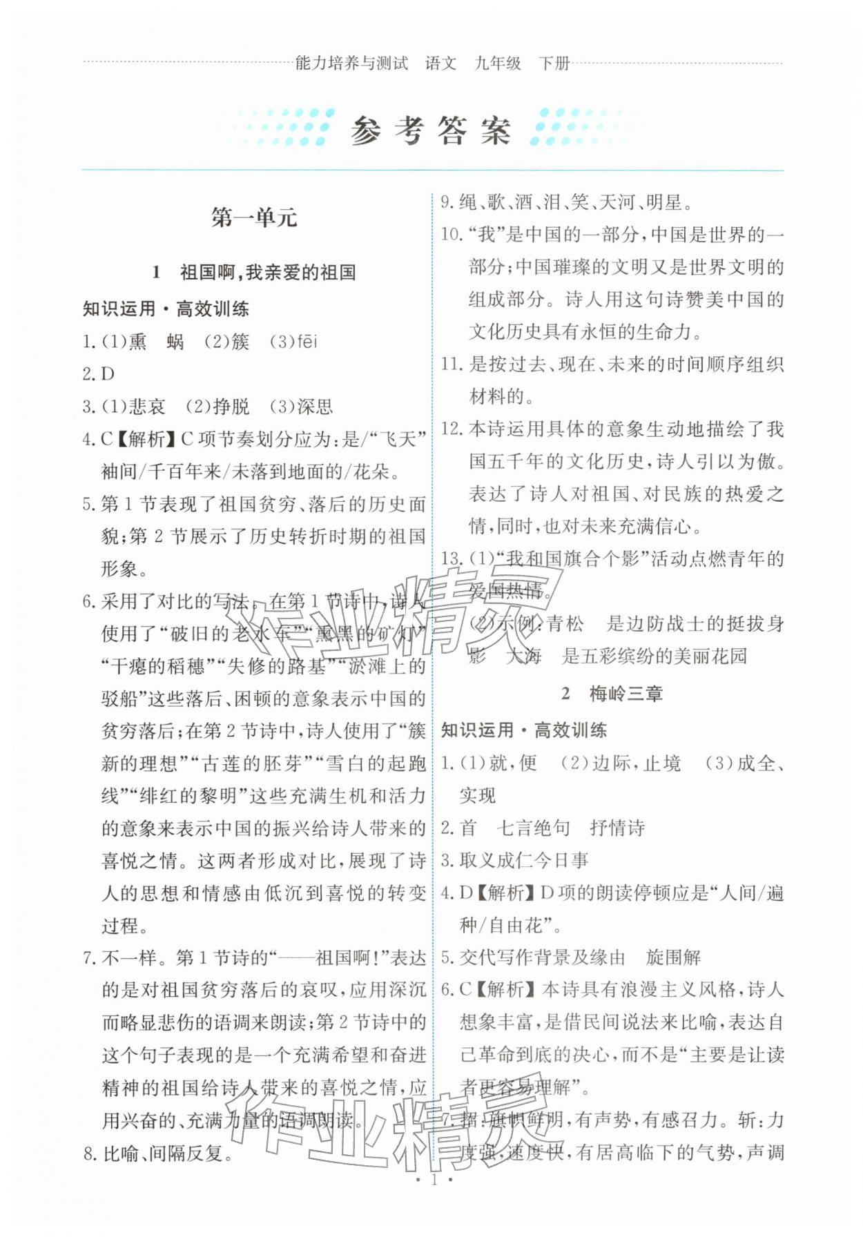 2026年能力培养与测试九年级语文下册人教版&nbsp;第1页