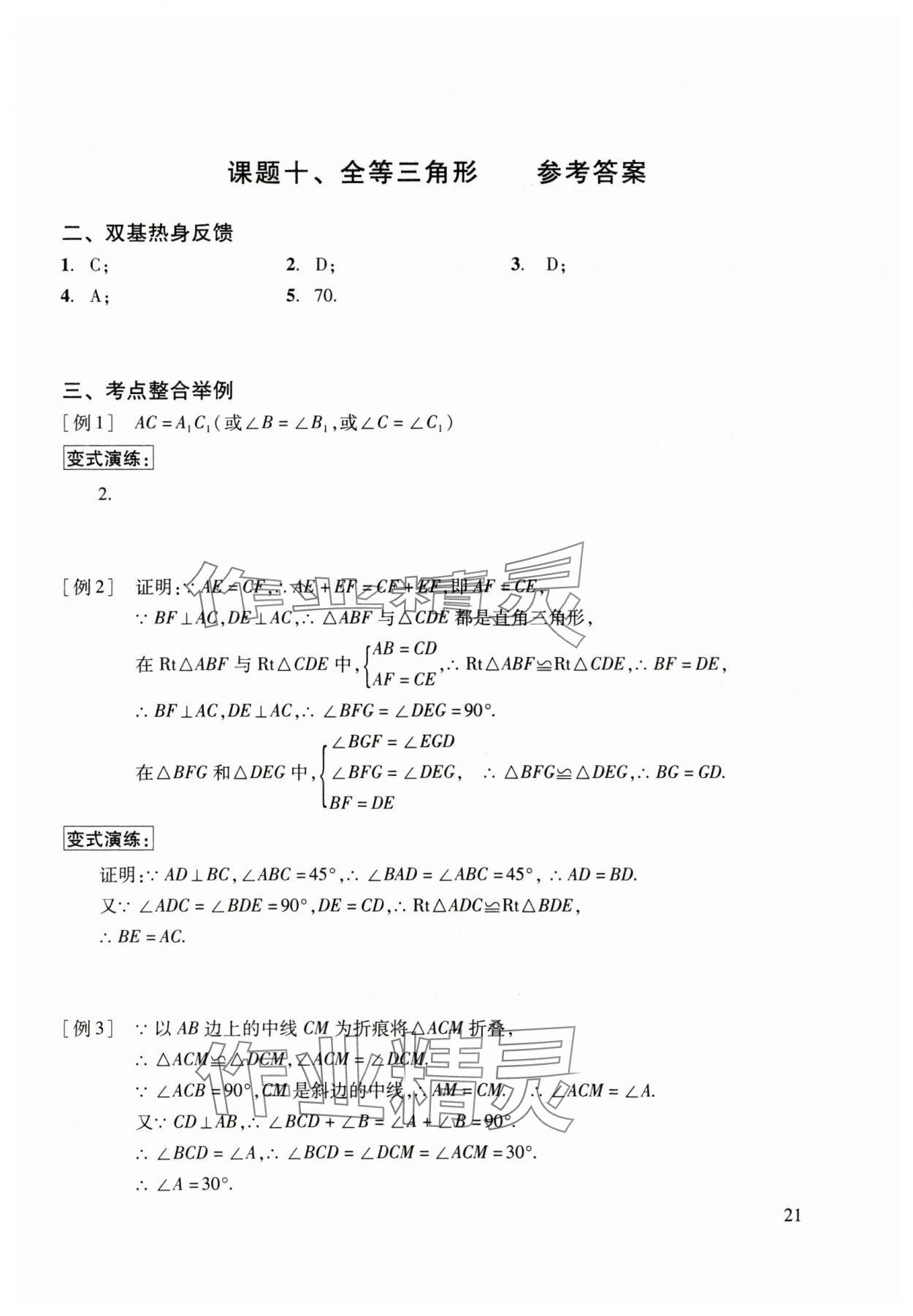 2025年初中数学复习点要初三总复习&nbsp;参考答案第21页