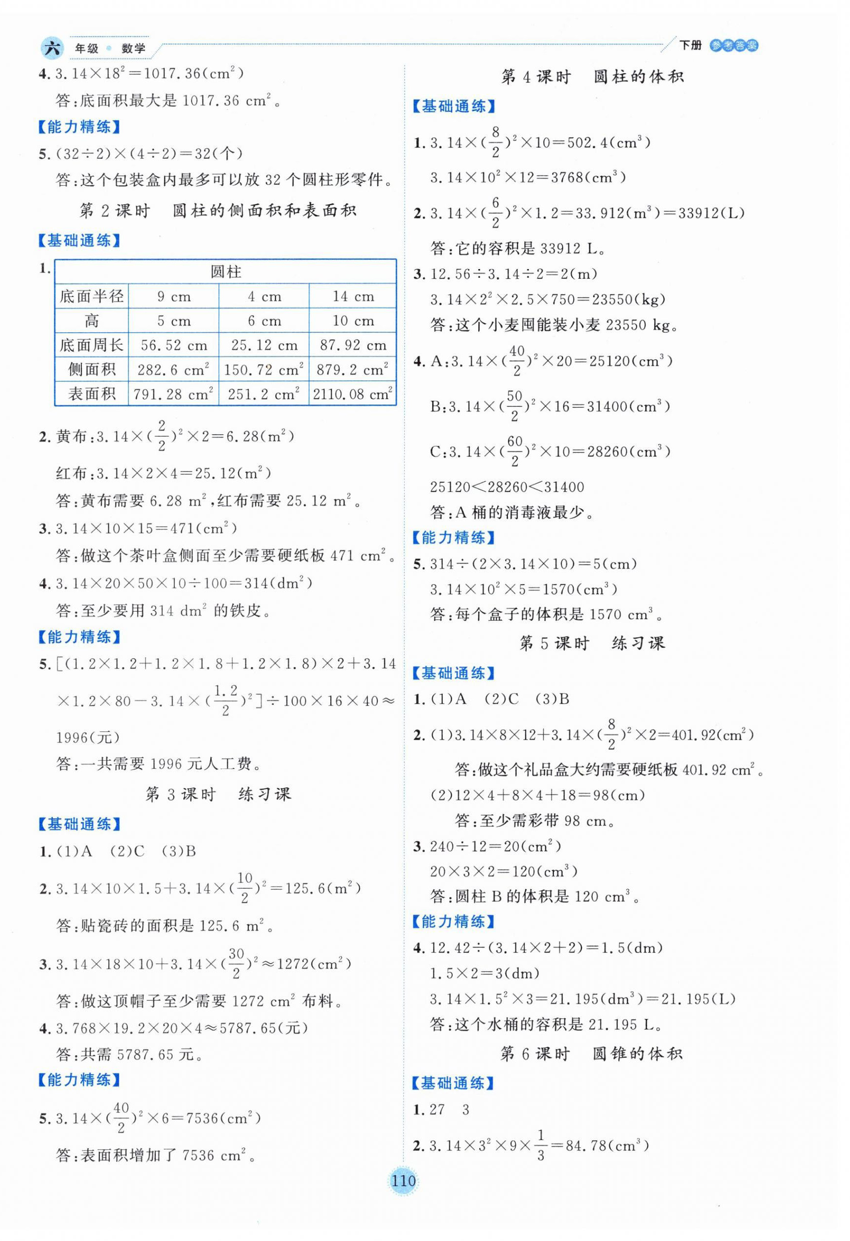 2026年优秀生作业本六年级数学下册苏教版&nbsp;参考答案第2页