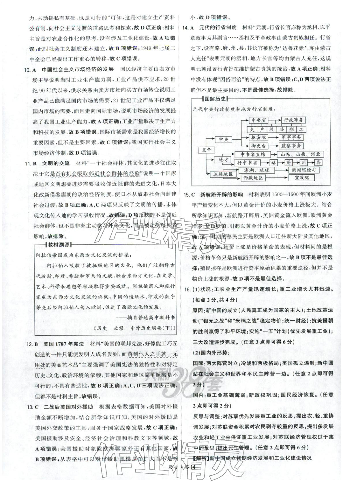 2026年高考模拟试题汇编高中历史全一册通用版&nbsp;参考答案第14页