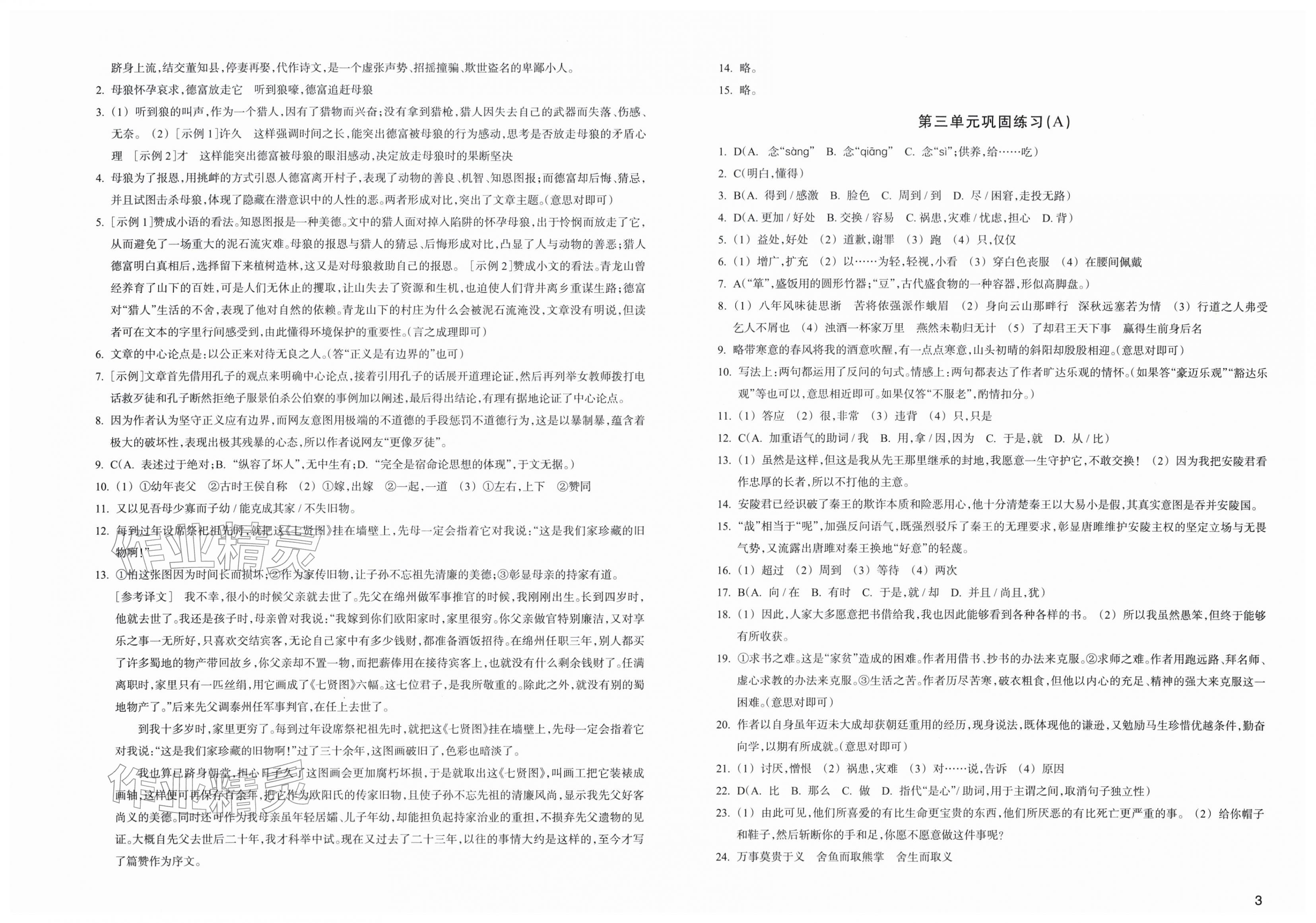 2026年巩固与提高浙江教育出版社九年级语文下册人教版&nbsp;第3页