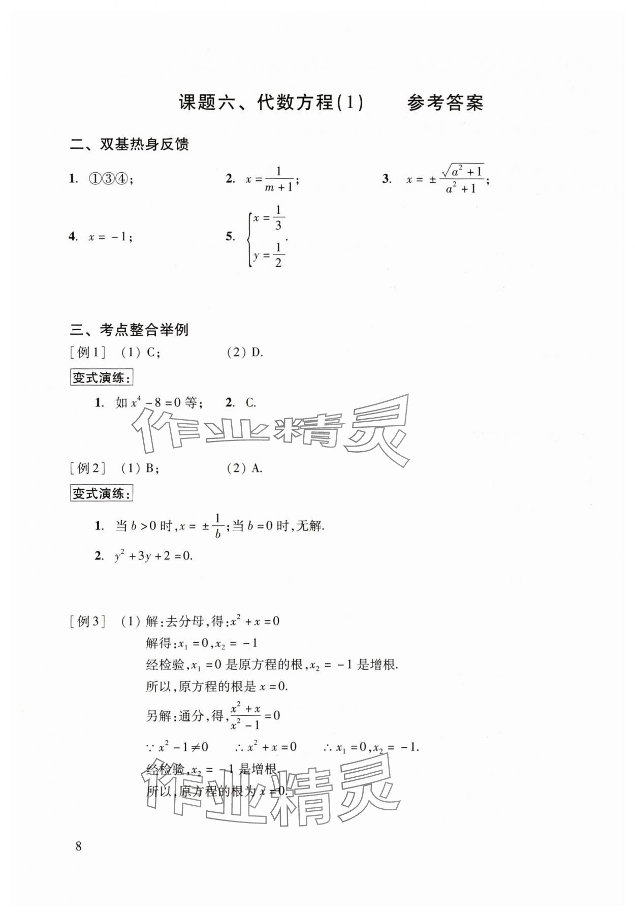 2025年初中数学复习点要初三总复习&nbsp;参考答案第8页