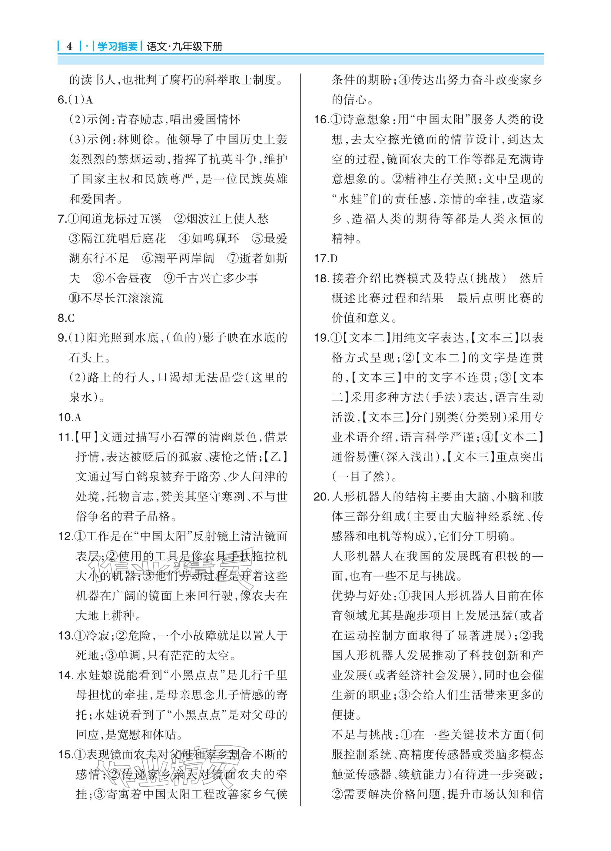 2026年学习指要九年级语文下册人教版&nbsp;参考答案第4页