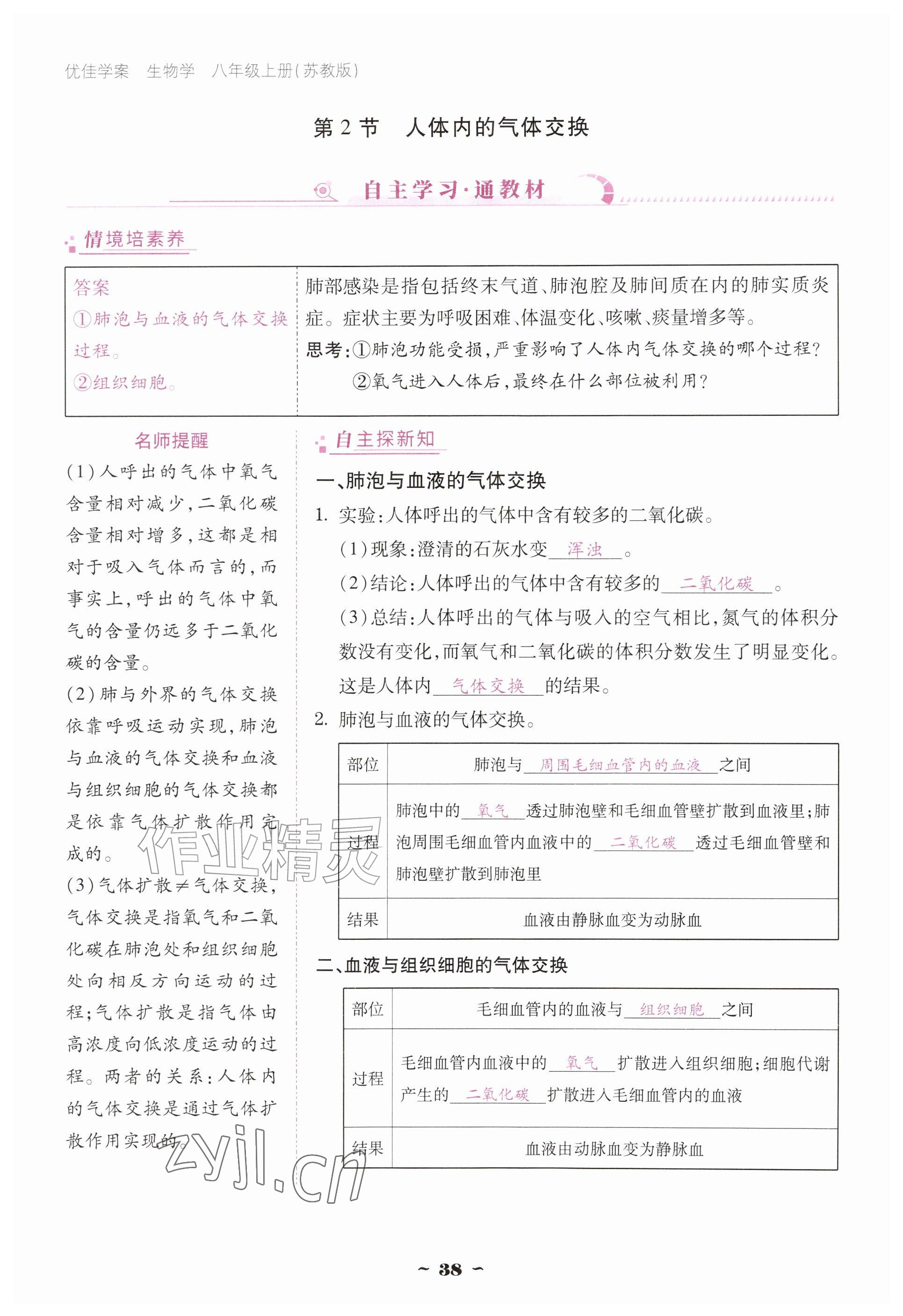 2026年优佳学案（云南）八年级生物上册苏教版&nbsp;参考答案第38页