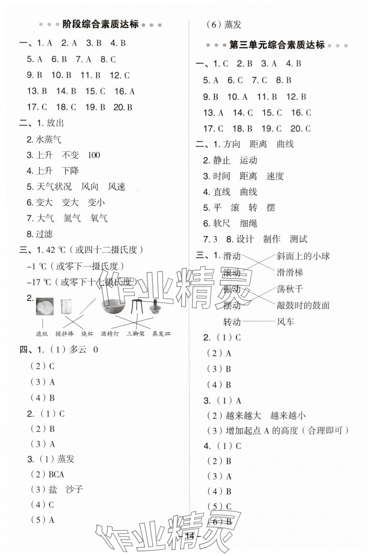 2025年综合应用创新题典中点三年级科学上册教科版&nbsp;第14页