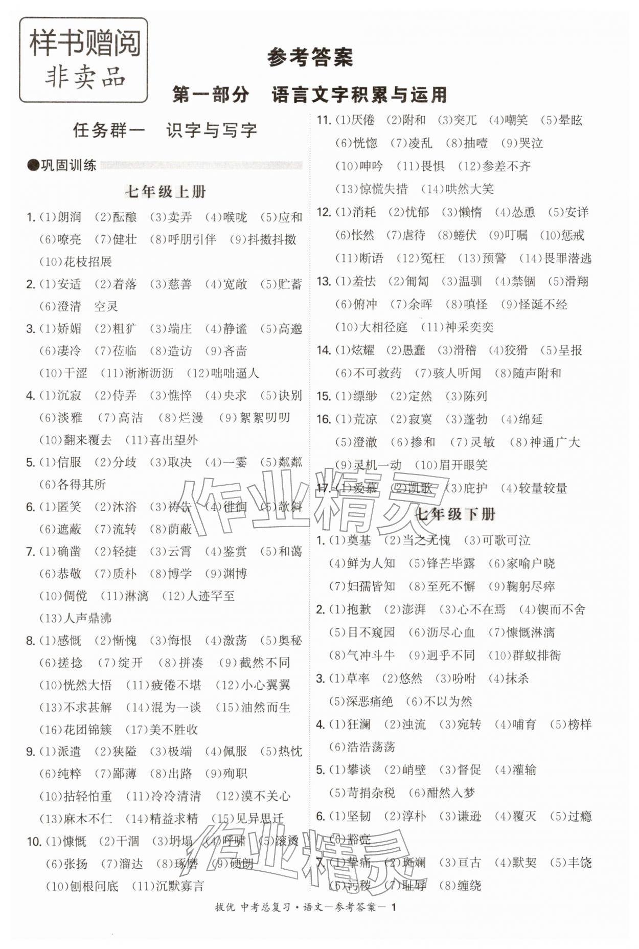 2026年拔优中考总复习语文&nbsp;第1页