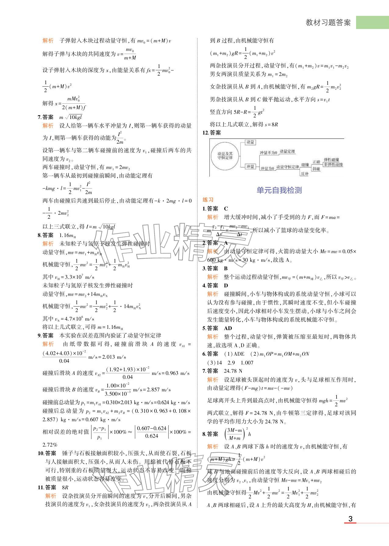 2025年教材课本高中物理选择性必修第一册鲁科版&nbsp;参考答案第3页