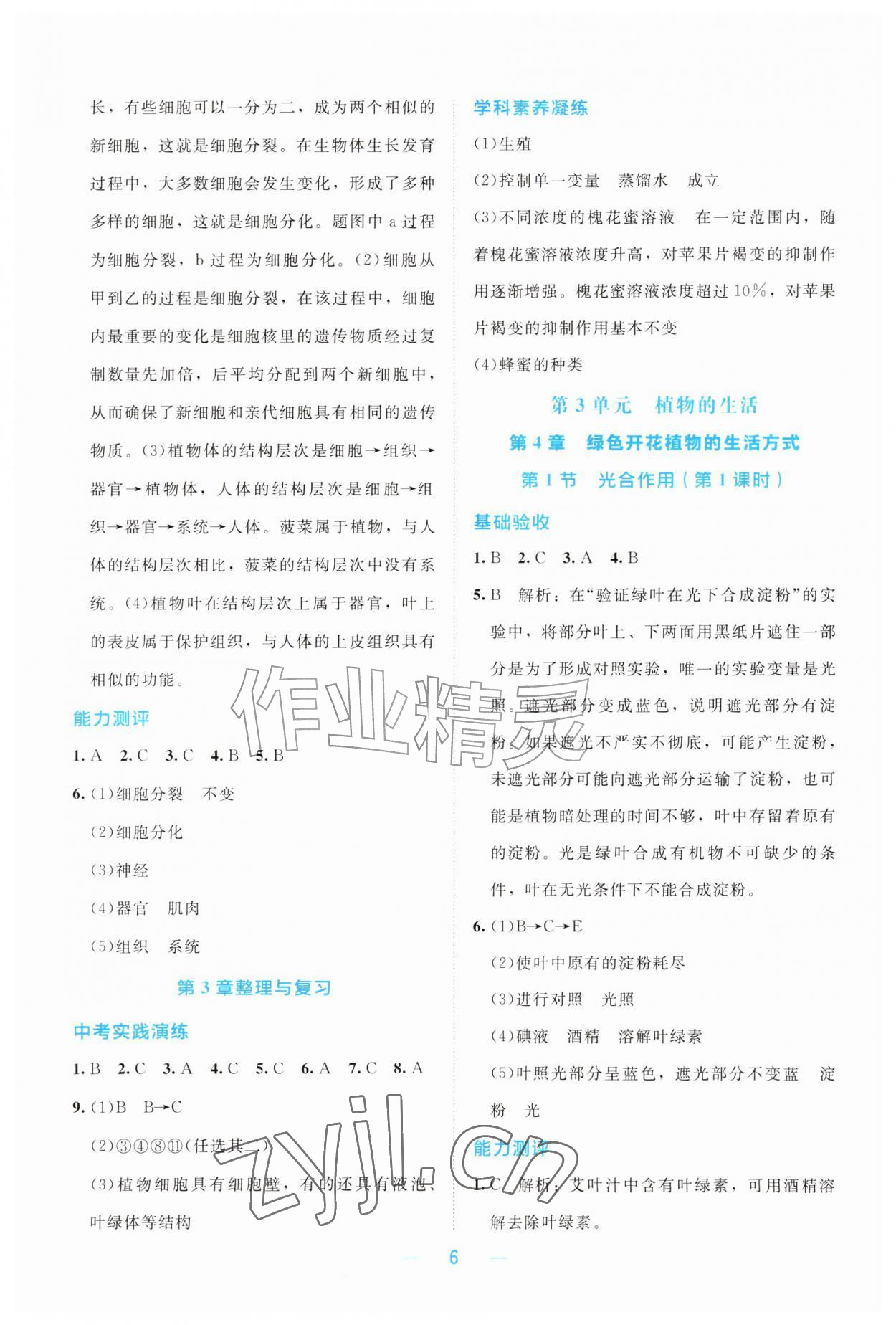 2026年课堂精练七年级生物上册北师大版广东专版&nbsp;第6页