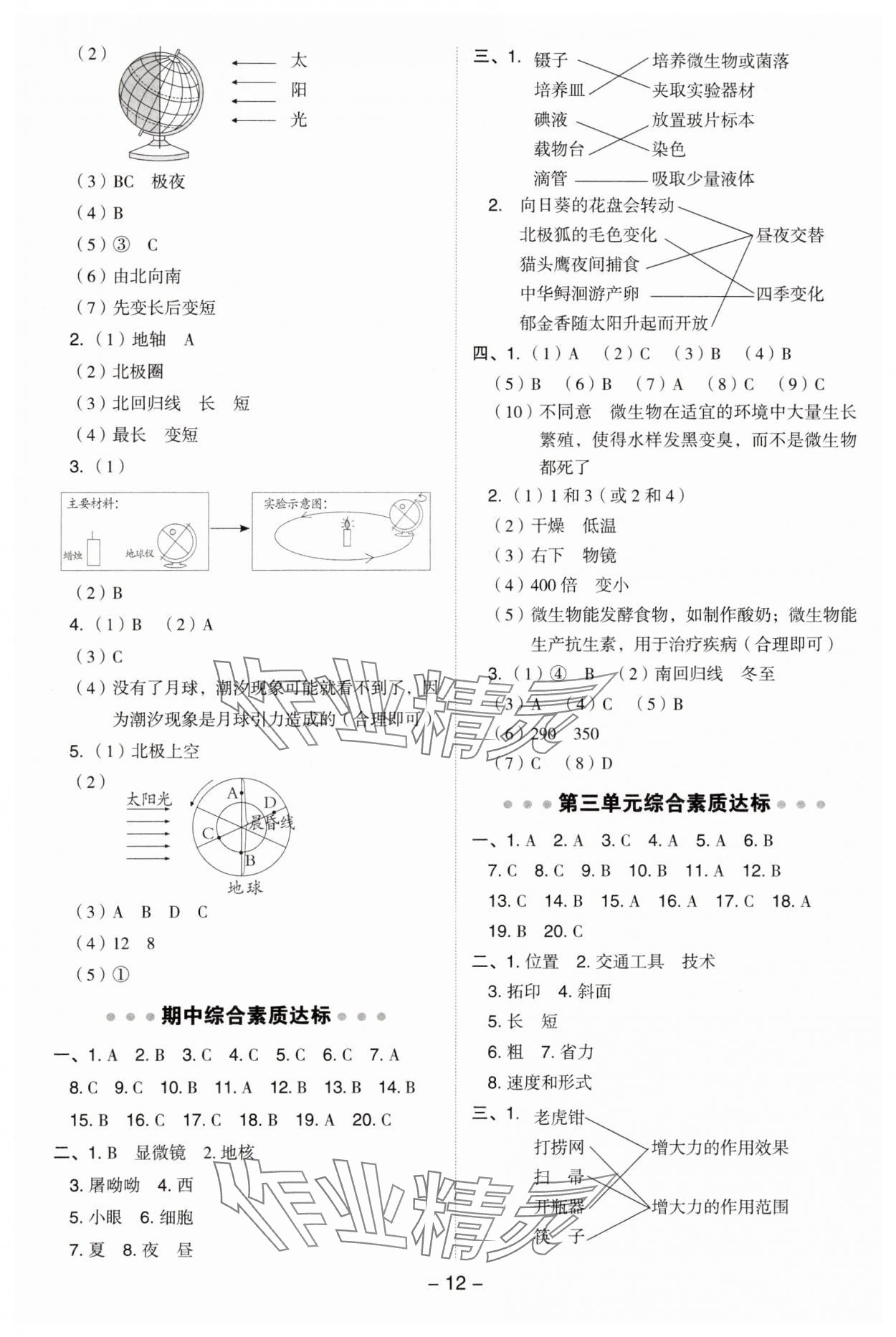 2025年综合应用创新题典中点六年级科学上册教科版&nbsp;参考答案第12页
