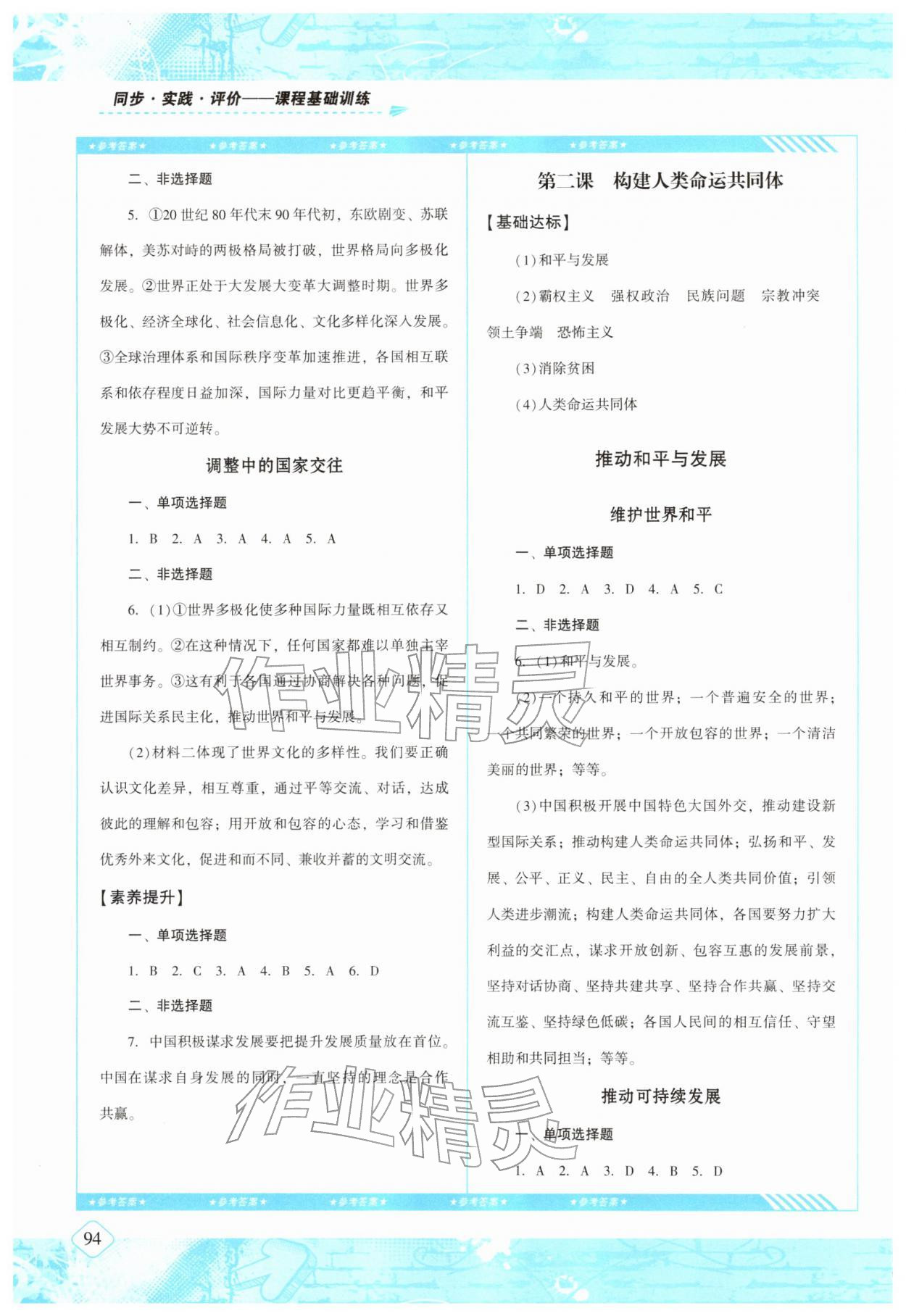 2026年同步实践评价课程基础训练湖南少年儿童出版社九年级道德与法治下册人教版&nbsp;第2页