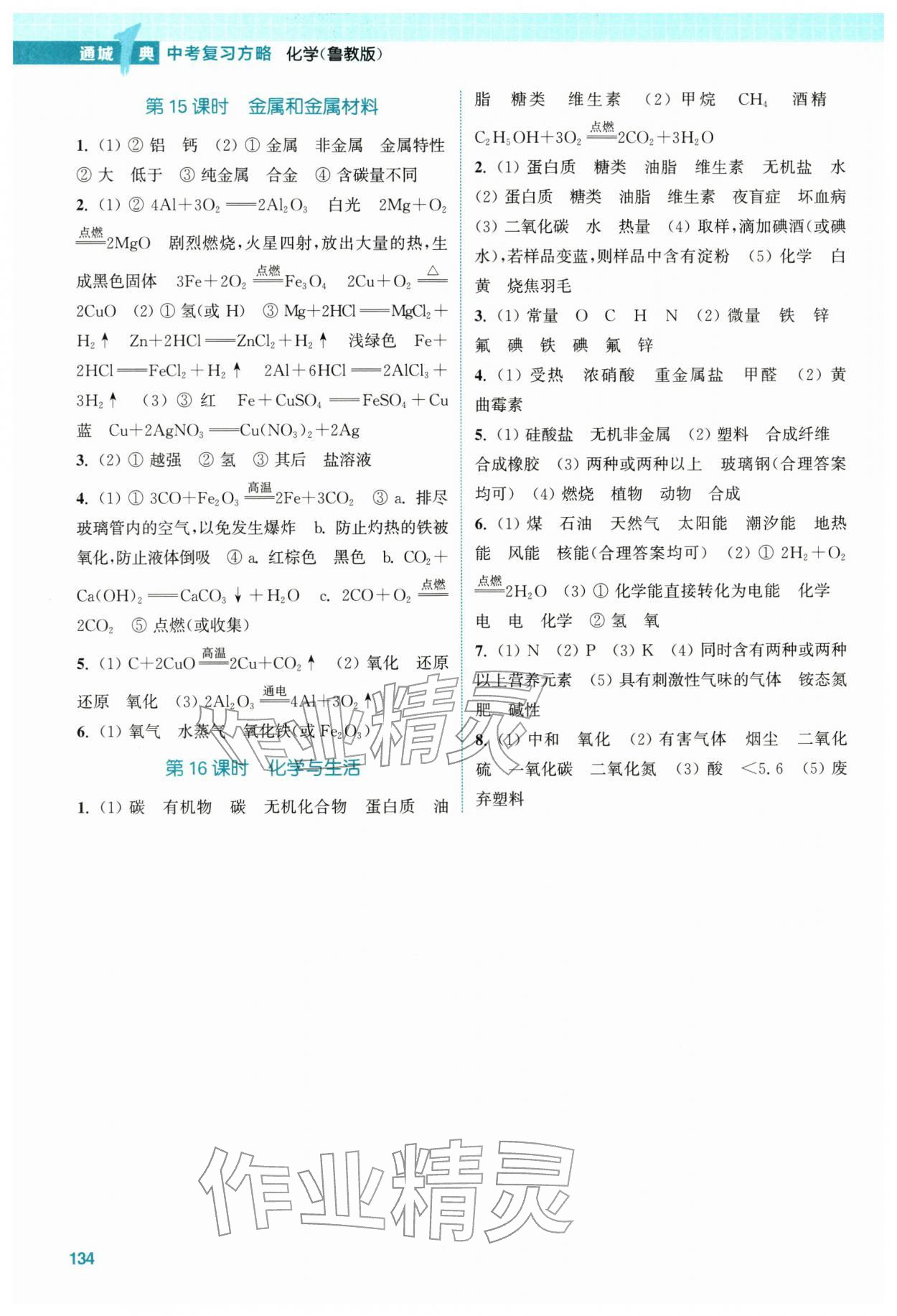 2026年通城1典中考复习方略化学鲁教版&nbsp;参考答案第4页