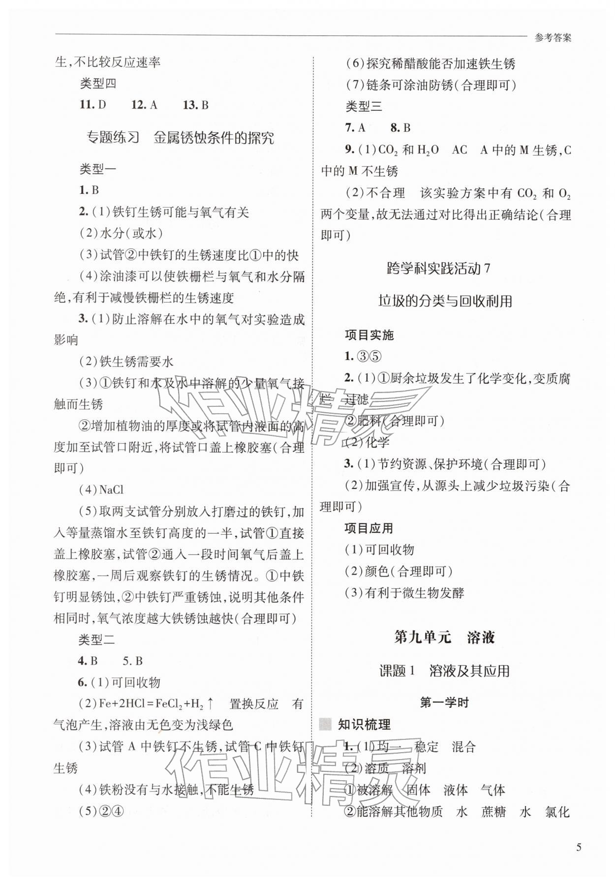 2026年新课程问题解决导学方案九年级化学下册人教版&nbsp;参考答案第5页