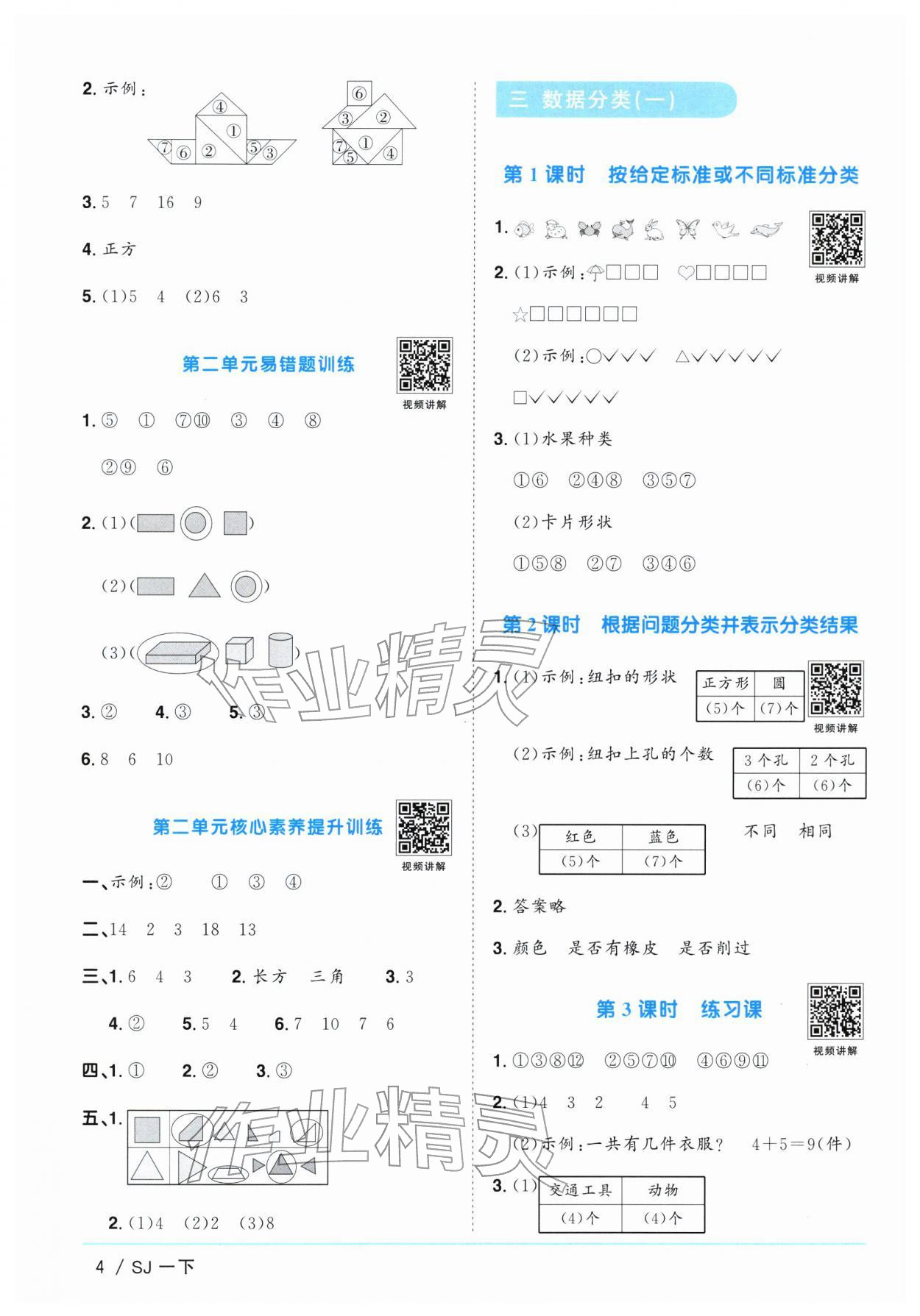 2026年阳光同学课时优化作业一年级数学下册苏教版&nbsp;参考答案第4页