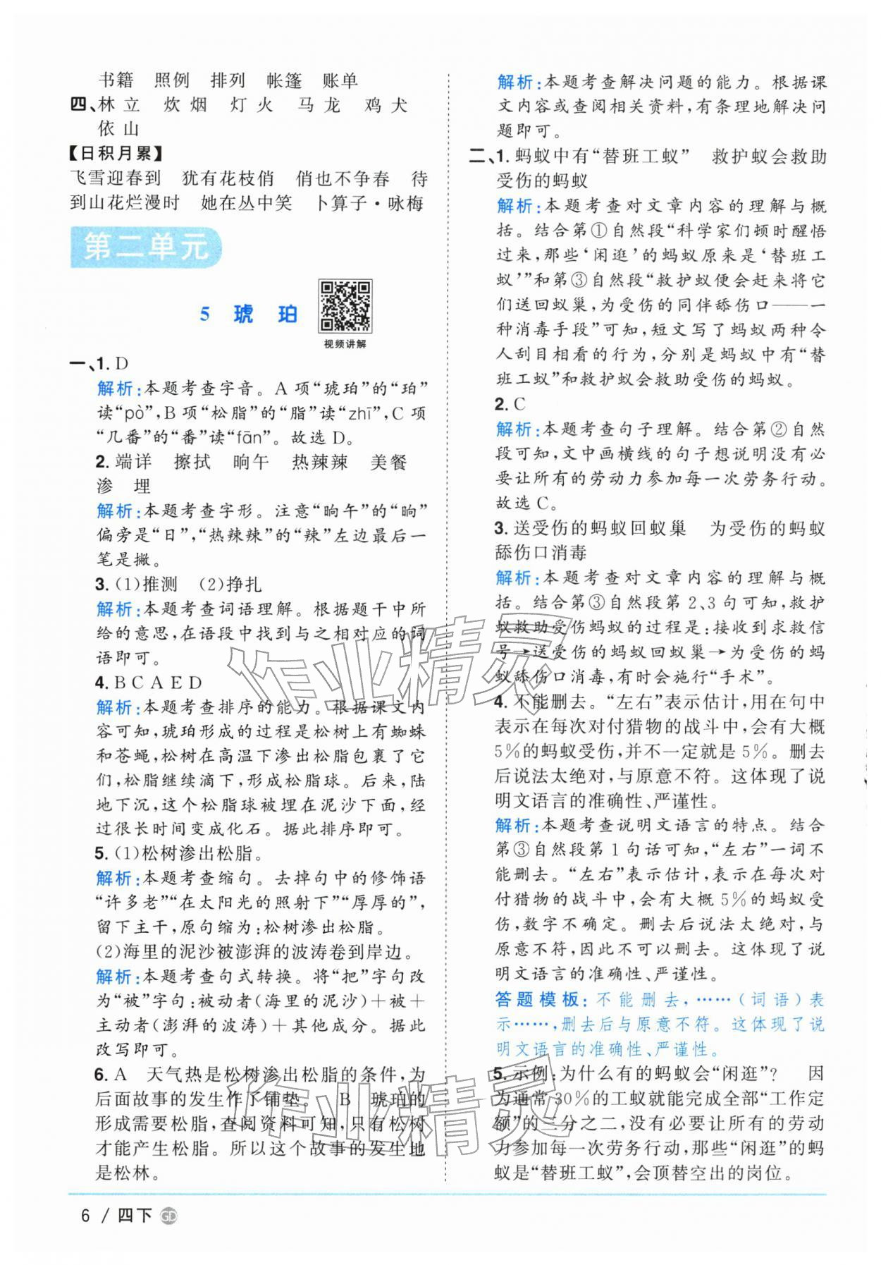 2026年阳光同学课时优化作业四年级语文下册人教版广东专版&nbsp;第6页