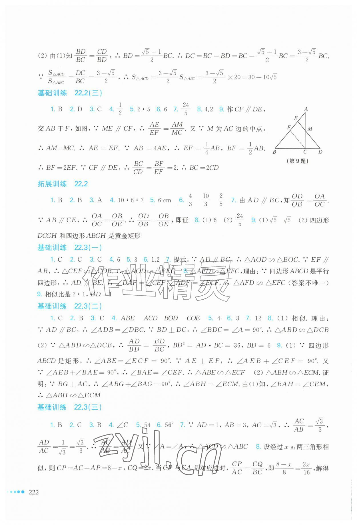 2026年同步作业本延边教育出版社九年级数学全一册沪科版&nbsp;参考答案第7页