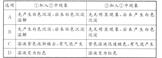 C溶液紫色逐渐褪去有气泡产生紫色溶液迅速褪色有气泡产生D溶液变为红色溶液变为红色