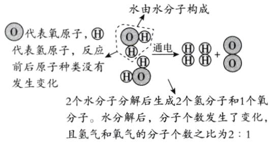 分子水分解后分子个数发生了变化且氢气和氧气的分子个数之比为21